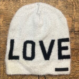 Rebecca Minkoff Cream and Black Love Beanie